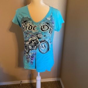 Liberty Wear V Neck Rhinestone Bike
